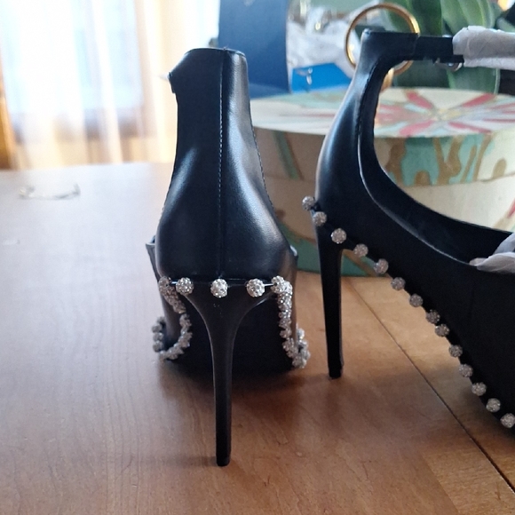Amina Muaddi Black Heels with Crystal Accents - Picture 7 of 7